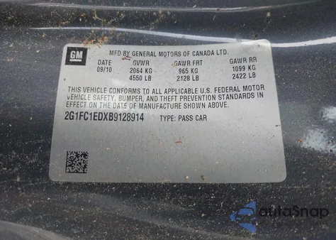 2011 Chevrolet Camaro 2Lt from USA, damaged, VIN 2G1FC1EDXB9128914